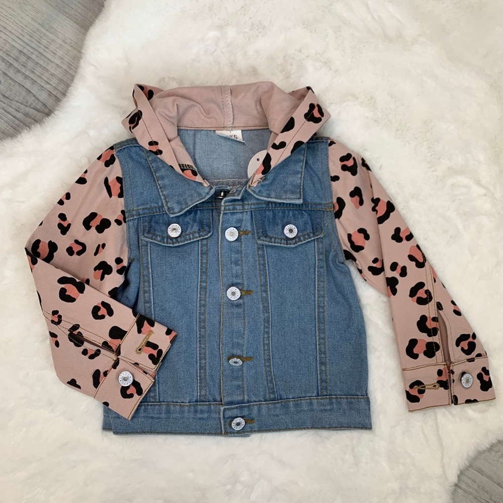 Leopard Sleeve Denim Jacket, Baby Girl, Toddler Girl